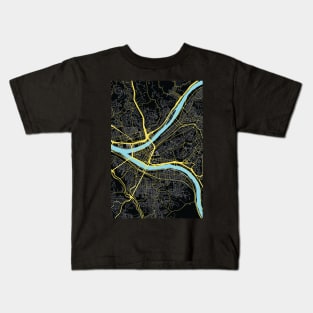 Pittsburgh City Road Map in Black and Gold Kids T-Shirt